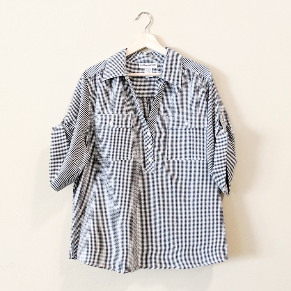 CATHY DANIELS Vintage Gingham Seersucker Top